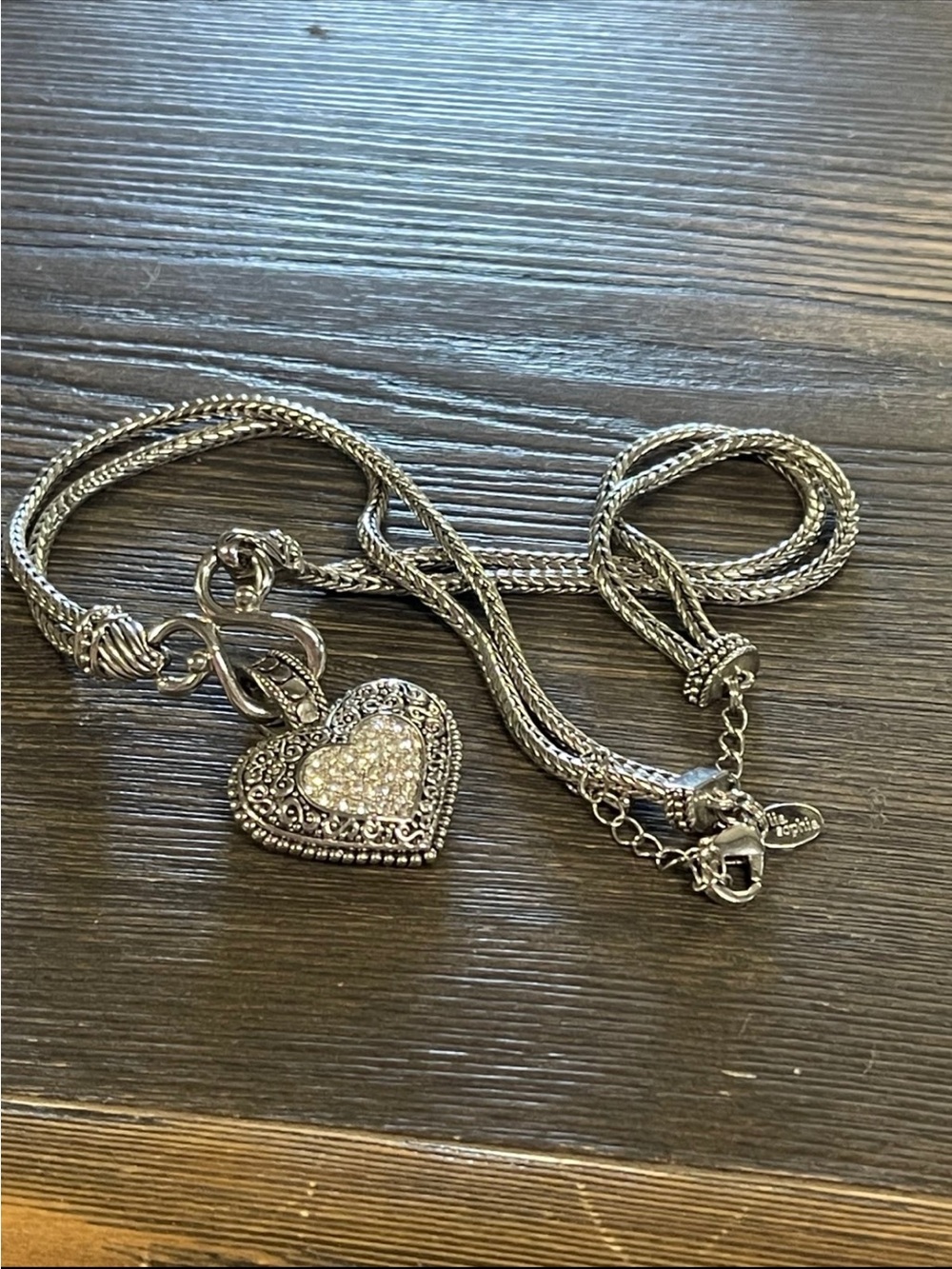 Lia Sophia Silver-Tone Heart Pendant Necklace with Crystal Pavé